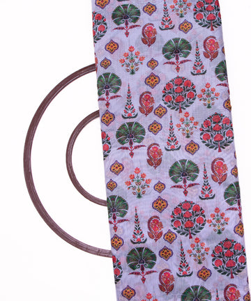 Light Blue Colour Leaf Print Chanderi Silk Fabric
